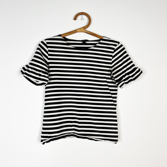 J. Crew Tops - J. Crew black & white striped short sleeved knit top shirt Size XXS